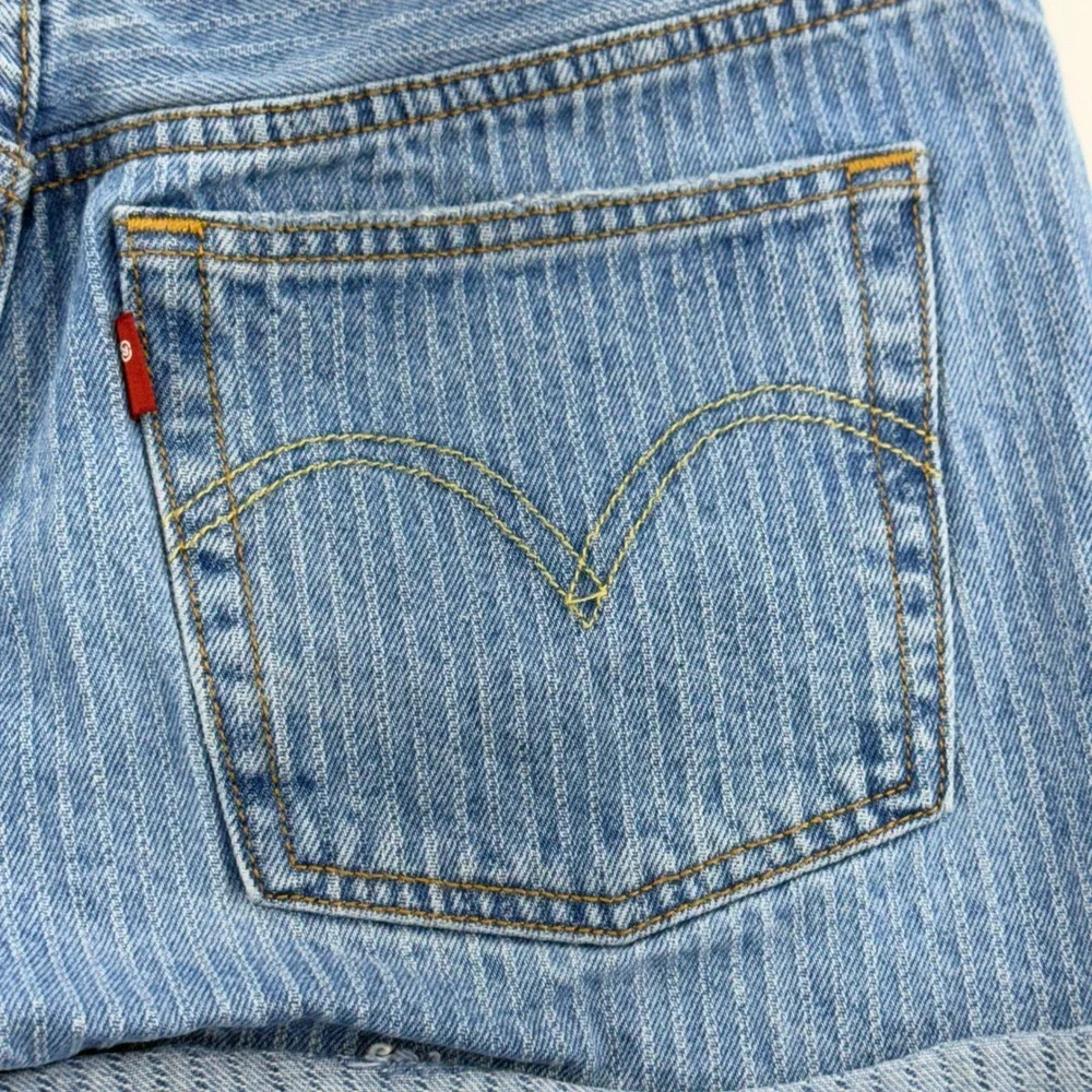 Levi's 501 Pinstripe Denim Shorts Women's W30 High Rise Cutoff Button Fly